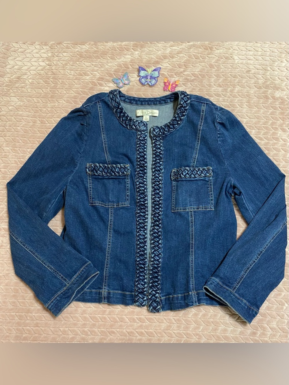 Denim Jacket With Braided Trim  Size Large Dark Blue from CATO